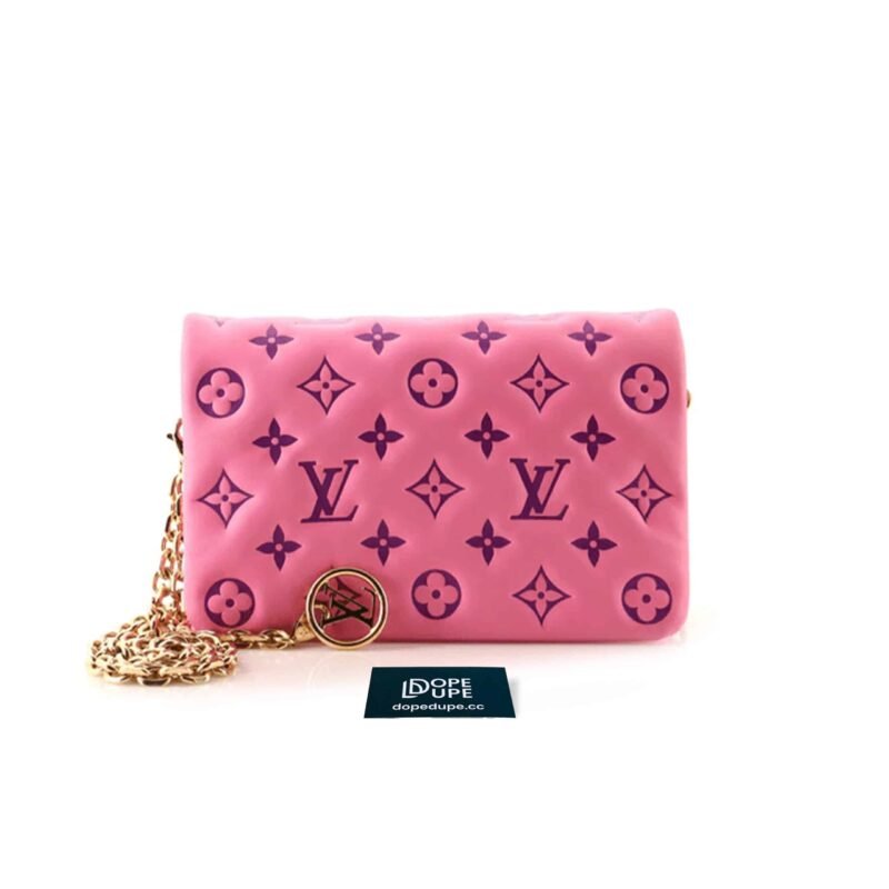 Coussin Pochette Bicolor Monogram Leather Embossed - Rose Violet (1)