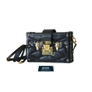 Petite Malle Embossed Diamond Pattern Calfskin - Black