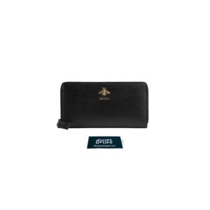 Animalier Leather Zip Around Wallet - Black
