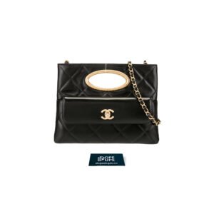 24B Clutch Handle Lambskin with Chain - Black