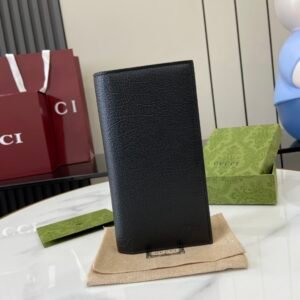 Double G Long Wallet Grained Leather - Black