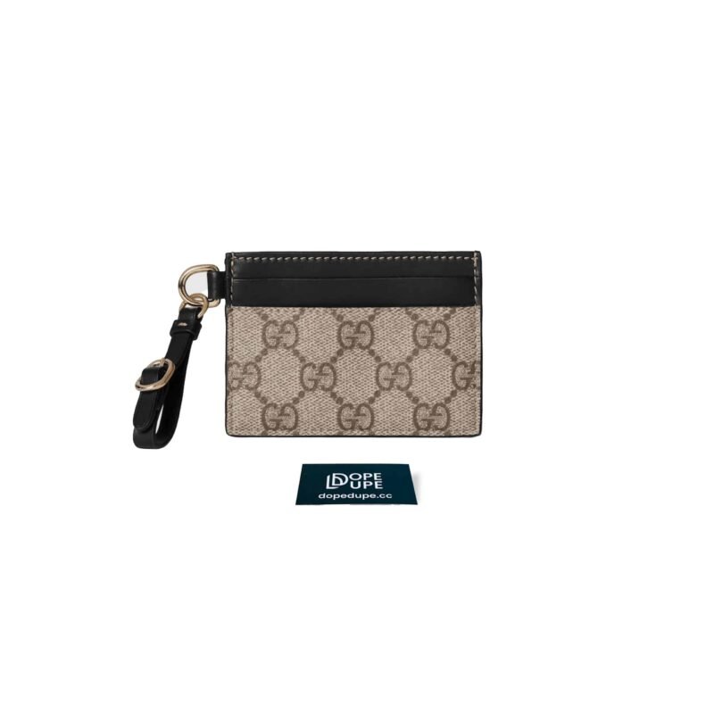 GG Emblem Card Case with Strap Canvas and Leather - Beige Black (1)