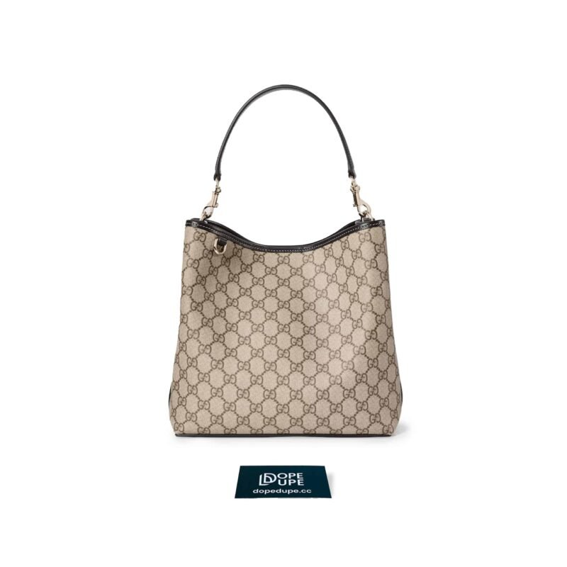 GG Emblem Small Shoulder Bag GG Canvas and Leather with zip pocket in the middle - Beige Black (1)