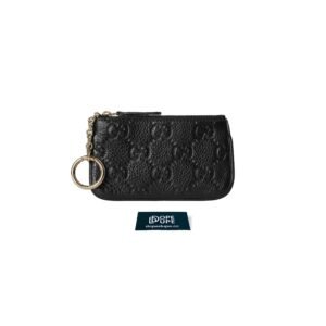 GG Emblem Zip Key Case GG Grainy Leather - Black