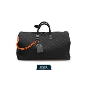 Keepall Bandouliere 50 Monogram Taurillon with Chain - Black Orange