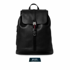 Large Backpack with Web Soft Grainy Leather - Black