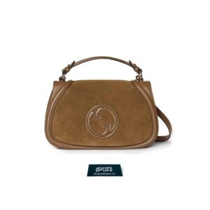 Medium Blondie Top Handle Bag Leather and Suede with Enamel Interlocking G