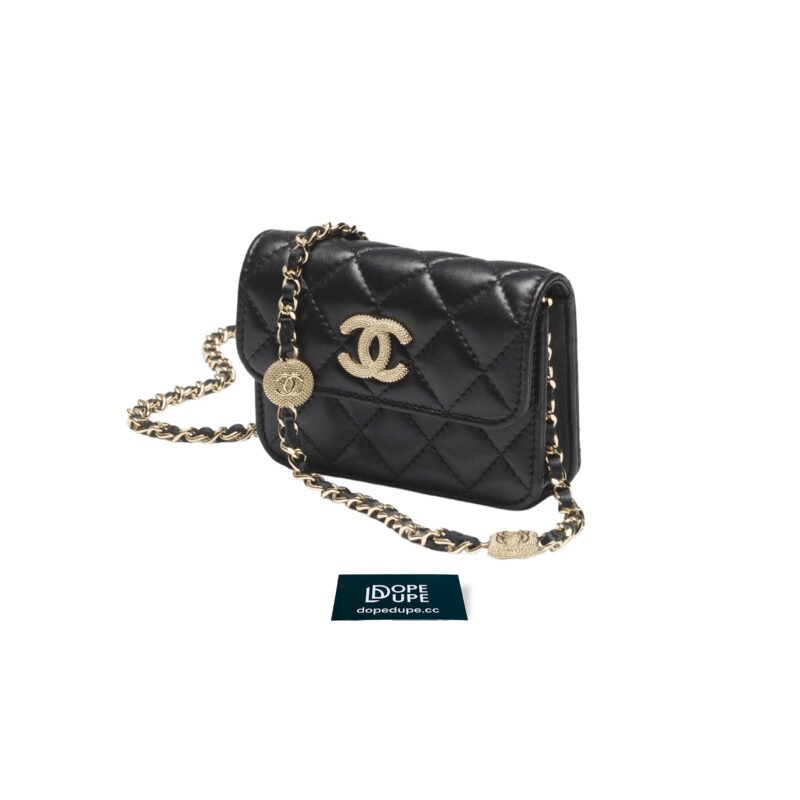 Mini Clutch bag Lambskin with Crystal CC - Black