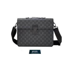 S Lock Briefcase Monogram Eclipse Canvas - Black