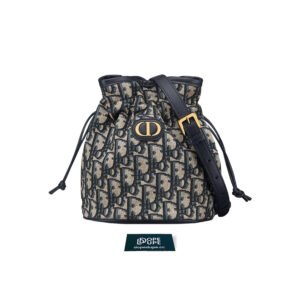 30 Montaigne Mini Bucket Bag With Drawsting Oblique Jacquard - Blue