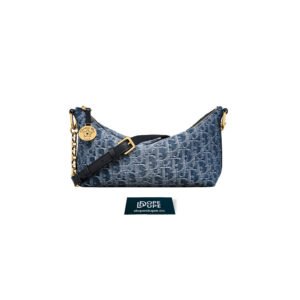 Diostar Hobo Bag with Chain Denim Oblique Jacquard - Blue