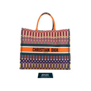 Large Book Tote Embroidered Canvas - Orange Multicolor