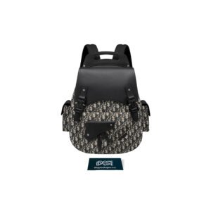 Maxi Gallop Backpack Oblique Jacquard and Grained Calfskin - Beige Black