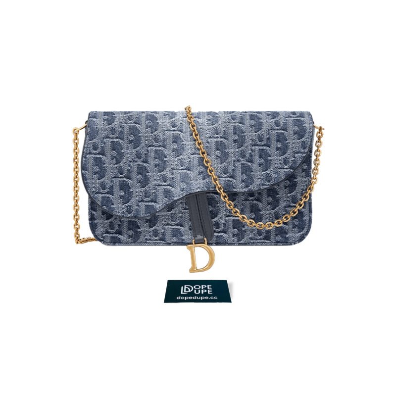 Medium Saddle Pouch with Chain - Blue Denim (1)