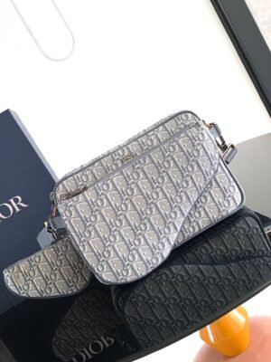 Saddle Triple Pouch Dior Oblique Jacquard - Deep Gray