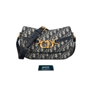 Small CD Besace Shoulder Bag Oblique Jacquard - Blue