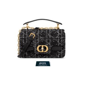 Small Jolie Top Handle Bag Tweed with Cannage Motif - Black