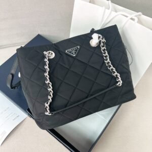 2way Tote Shoulder Bag Nylon Saffiano Leather - Black