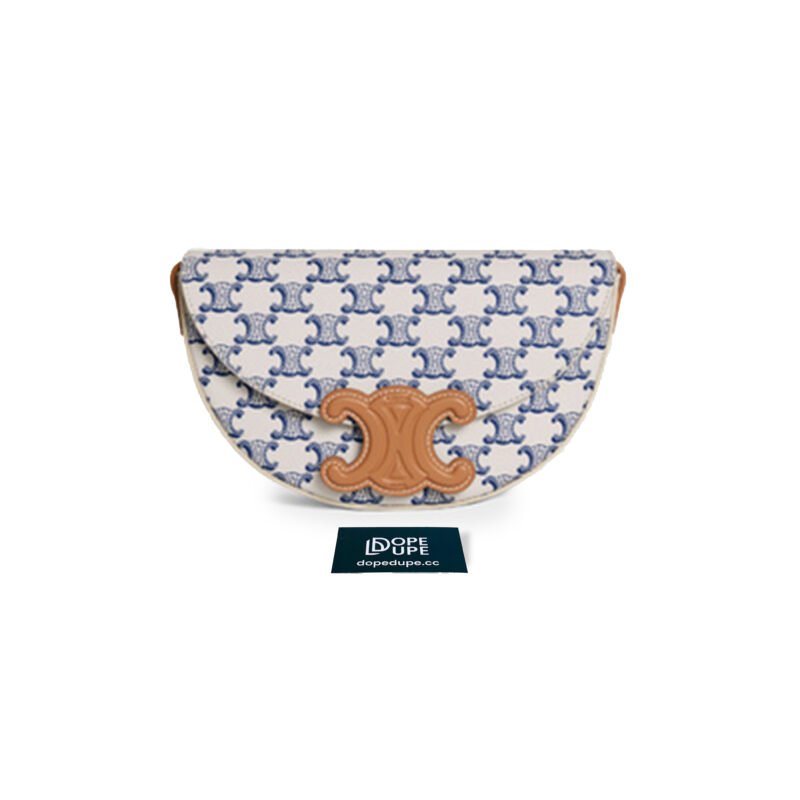 Besace Cuir Triomphe in Canvas and Calfskin - White Navy (1)