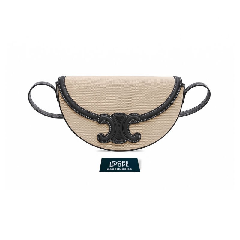 Besace Cuir Triomphe in Textile and Calfskin - Natural Black (1)