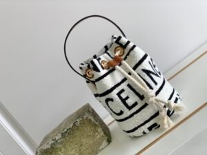 Bucket Bag Teen Drawstring in Textile with All Over and Calfskin