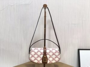 Clutch on Strap Tabou in Triomphe Canvas and Calfskin - Red  Tan