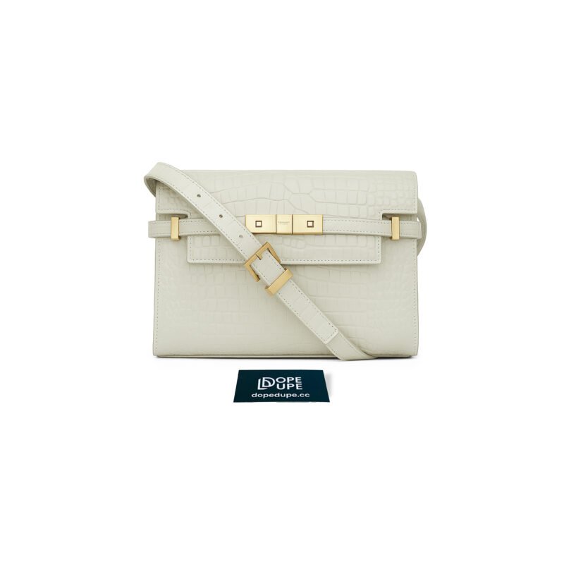 Manhattan Small in Shiny Crocodile Embossed Leather - Blanc Vintage (1)