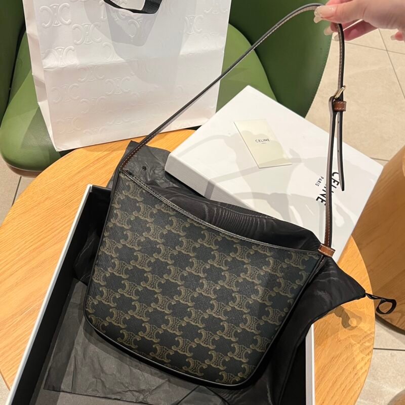 Medium Croque Bag in Triomphe Canvas and Calfskin - Tan (1)