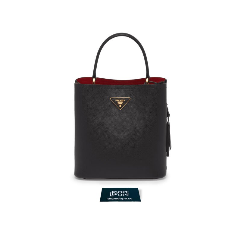 Medium Saffiano Leather Prada Panier Bag - Black Fiery Red (1)
