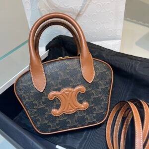 Mini Bowling Bag In Triomphe Canvas And Calfskin With Gold Finishing -Tan