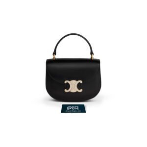 Mini Chain Besace clea in Shiny Calfskin with Chain- Black