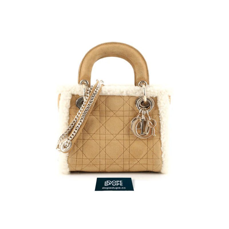 Mini Lady Bag Suede and Ecru Lambskin Shearling - Beige (1)