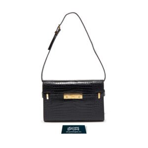 Mini Manhattan in Shiny Crocodile Embossed Leather - Black