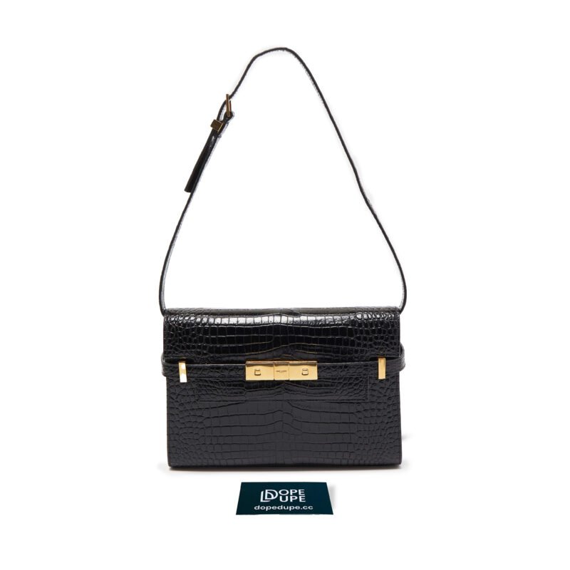 Mini Manhattan in Shiny Crocodile Embossed Leather - Black (1)