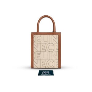 Mini Vertical Cabas Tote in Canvas and Calfskin - Beige