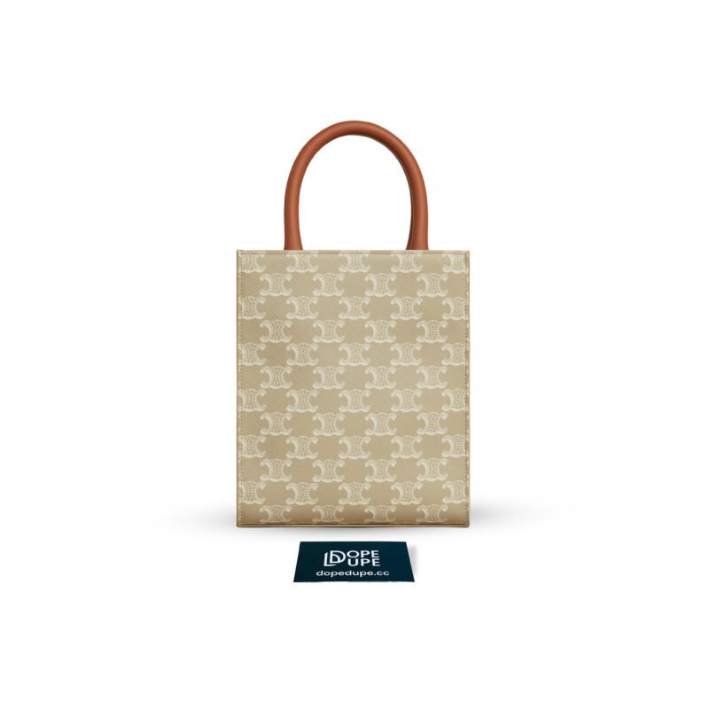 Mini Vertical Cabas Tote in Triomphe Canvas and Calfskin - Beige (1)