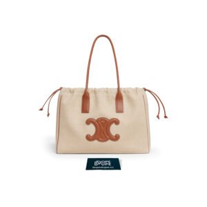 Small Cabas Drawstring Cuir Triomphe in Textile and Calfskin - Natural Tan