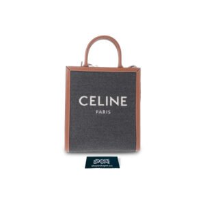 Small Vertical Cabas with Logo Print - Grey Tan