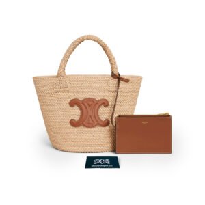 Supple Small Triomphe Classic Panier in Raffia Calfskin - Natural Tan