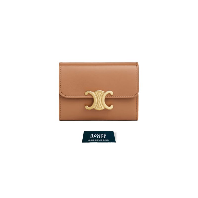 Compact Wallet with Coin Purse Triomphe in Polished Calfskin - Bronze (1)