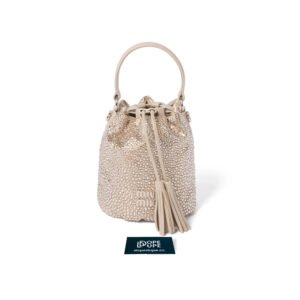 Crystal Embellished Satin Bucket Bag