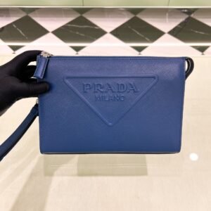 Embossed Logo Pouch in Saffiano-leather