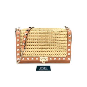 Garavani Rockstud Wallet On Chain Raffia and Calfskin - Tan