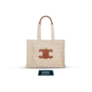 Large Cabas Thais in Textile with All Over Print - Natural Tan