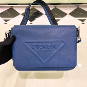 Saffiano Leather Shoulder Bag with Embossed Logo on the Flap