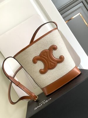 Small Cuir Triomphe Bucket Bag Canvas and Leather - Tan
