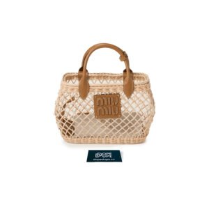Woven Fabric Handbag with Leather Trim - Tan Caramel