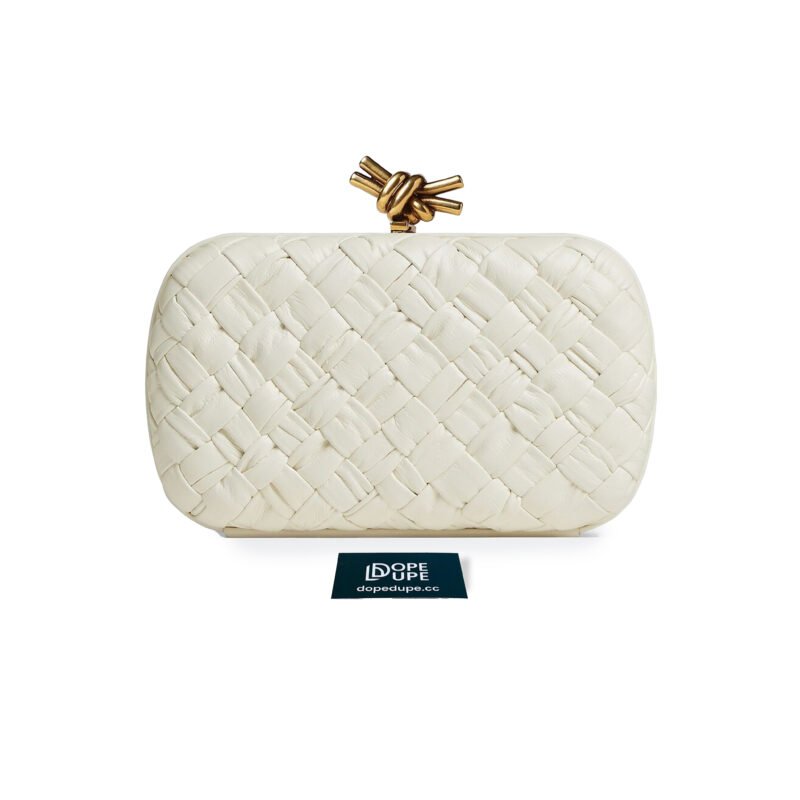 Knot Foulard Clutch in Intreccio Minaudiere with Signature - Bone