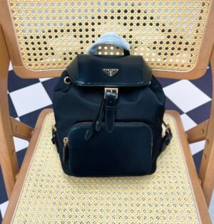 Re-Nylon Canvas with Spazzolato Lether Trim and Finished with Gold Hardware - Black