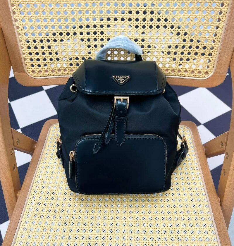 Re-Nylon Canvas with Spazzolato Lether Trim and Finished with Gold Hardware - Black (1)